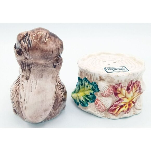 Squirrel Tree Stump Salt Pepper Shakers Hand Painted Vintage OCI Japan - Picture 9 of 13